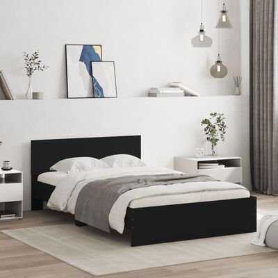 vidaXL Okvir za krevet s uzglavljem i LED crni 135x190 cm