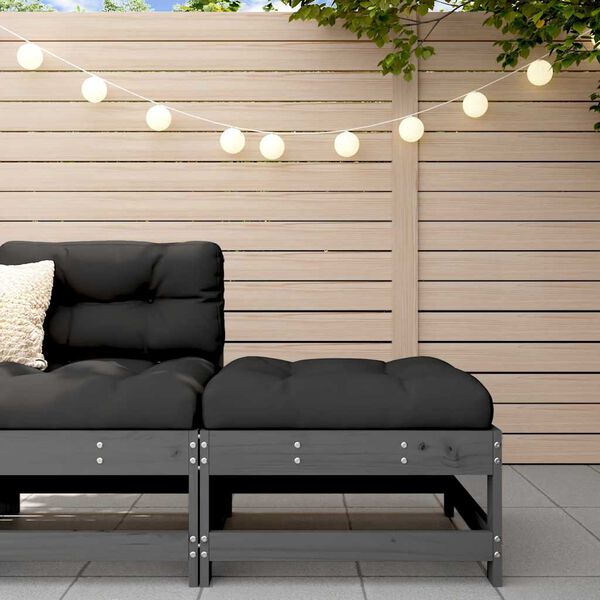 vidaXL Vrtni tabure s jastukom sivi od masivne borovine