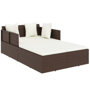 vidaXL Ležaj za sunčanje s jastucima smeđi 182 x 118 x 63 cm poliratan