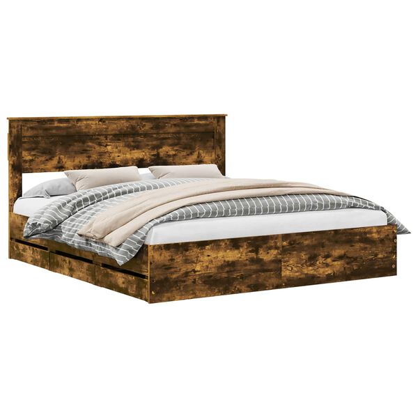 vidaXL Krevetna konstrukcija s ladicama Dimljeni hrast 200 x 200 cm