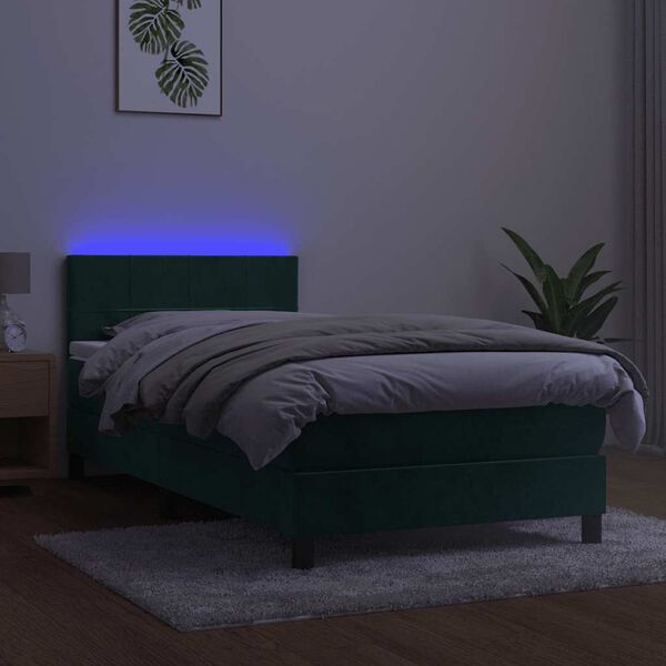 vidaXL Krevet box spring s madracem LED tamnozeleni 80 x 200 cm bar&scaron;un