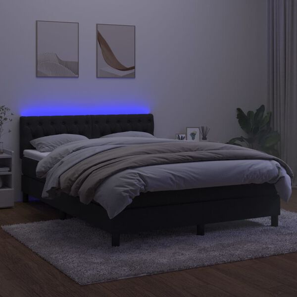 vidaXL Krevet box spring s madracem LED crni 140x200 cm bar&scaron;un