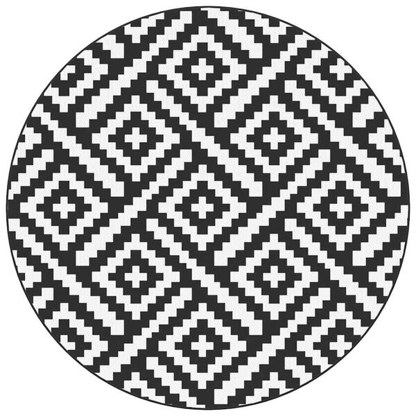 vidaXL Vanjski tepih ARAKIL bijeli i crni &Oslash;200 cm PP