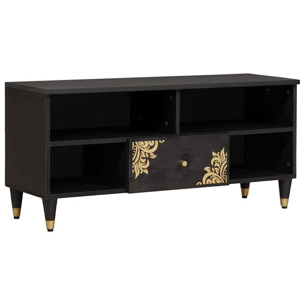 vidaXL TV ormar s ladicama Crna 100 x 33 x 46 cm Čvrsto drvo manga