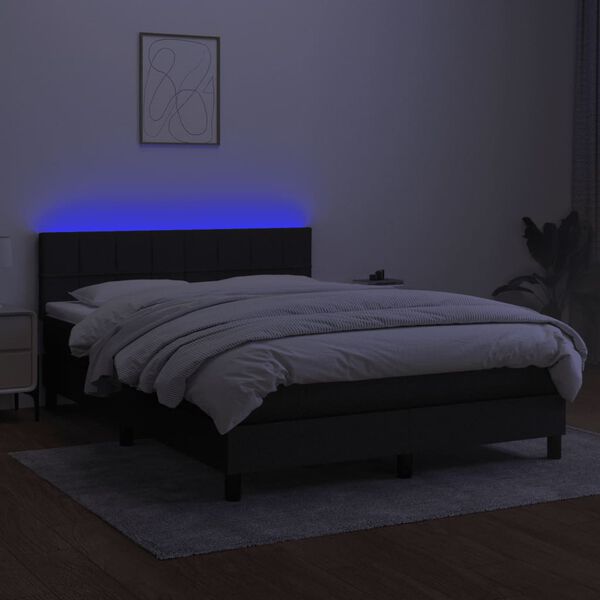 vidaXL Krevet box spring s madracem LED crni 140x190 cm od tkanine