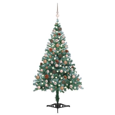 vidaXL Osvijetljeno božićno drvce s mrazom, kuglicama i šiškama 150 cm