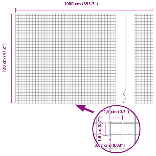 vidaXL Zavarena žičana ograda Srebrno 1.2 x 10 m