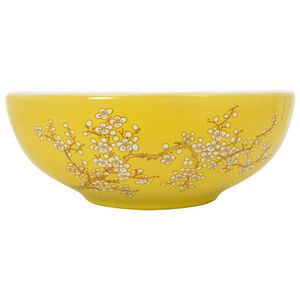 vidaXL Nadgradni umivaonik bijelo-žuti okrugli &Phi; 41 x 14 cm keramički