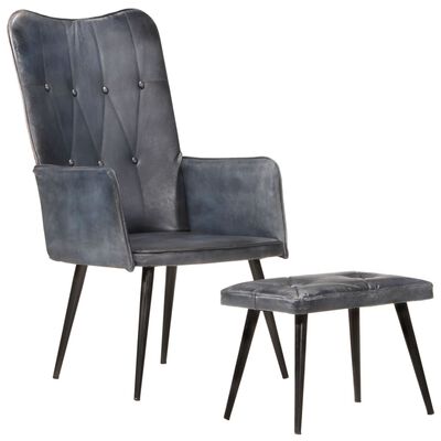 vidaXL Fotelja od prave kože s krilnim naslonom i tabureom siva