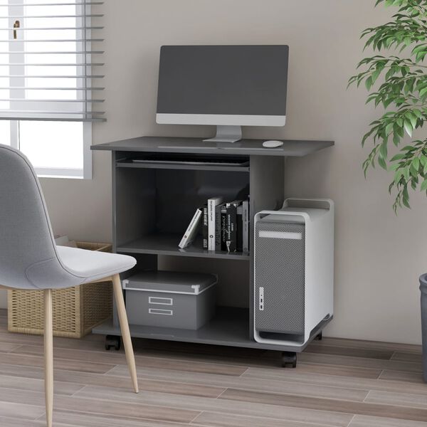 vidaXL Stol za računalo visoki sjaj sivi 80 x 50 x 75 cm od iverice