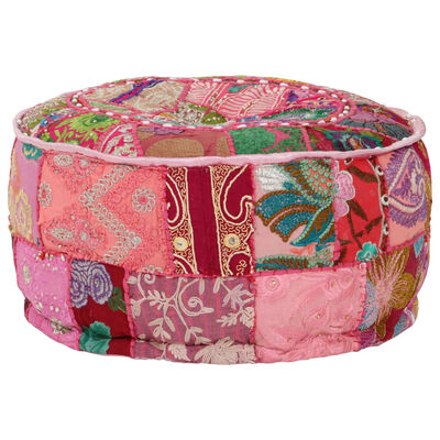 vidaXL Tabure s patchworkom okrugli pamučni 40 x 20 cm ružičasti