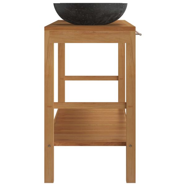 vidaXL Kupaonski ormarić od tikovine s crnim mramornim umivaonicima