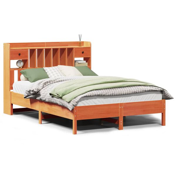 vidaXL Krevet s regalom za knjige bez madraca 140 x 190 cm od borovine