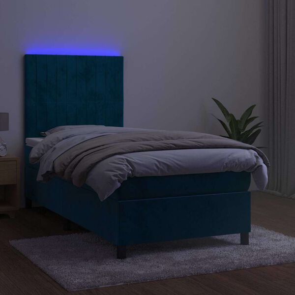 vidaXL Krevet box spring s madracem LED tamnoplavi 90x200 cm bar&scaron;un