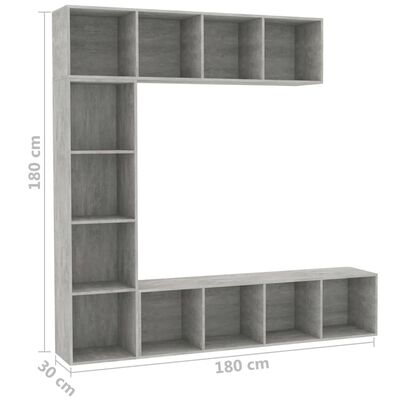 vidaXL 3-dijelni set ormarića za knjige/TV boja betona 180x30x180 cm