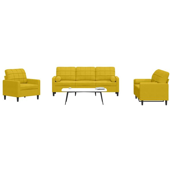 vidaXL 3-dijelni set sofa s jastucima žuti baršunasti