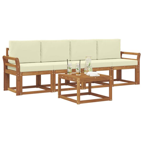 vidaXL Set vanjskih sofa 5 pcs Prirodna i krem Čvrsto drvo akacije