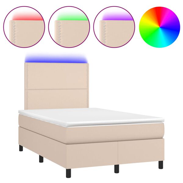 vidaXL Krevet box spring madrac LED cappuccino 120x200cm umjetna koža