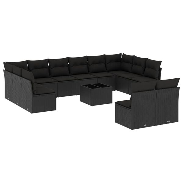 vidaXL 13-dijelni set vrtnih sofa s jastucima poliratan crni