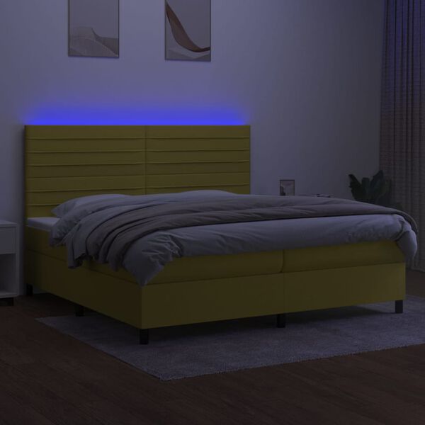 vidaXL Krevet box spring s madracem LED zeleni 200x200 cm od tkanine