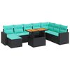 vidaXL 9-dijelni set vrtnih sofa s jastucima crni od poliratana