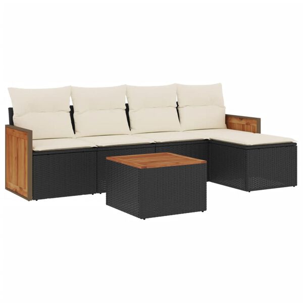 vidaXL 6-dijelni set vrtnih sofa s jastucima crni od poliratana