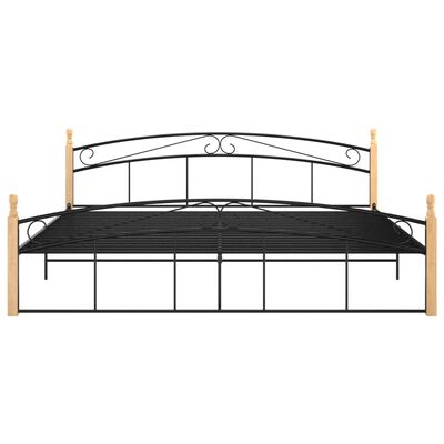 vidaXL Okvir kreveta crni od metala i masivne hrastovine 200 x 200 cm