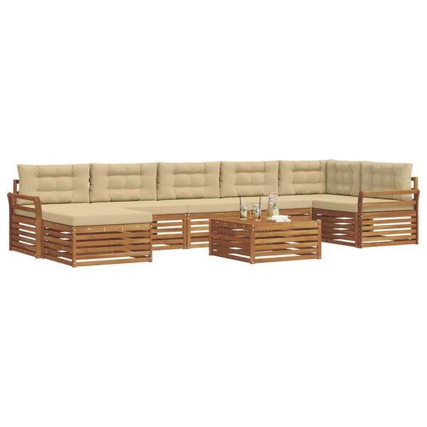 vidaXL Set vanjskih sofa 8 pcs Prirodna i bež Čvrsto drvo akacije