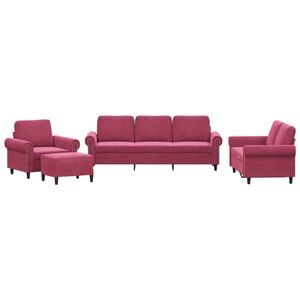 vidaXL 4-dijelni set sofa s jastucima crvena boja vina bar&scaron;unasti