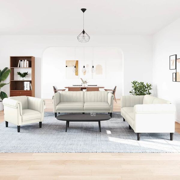 vidaXL 3-dijelni set sofa krem baršunasti