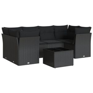 vidaXL 7-dijelni set vrtnih sofa od poliratana s jastucima crni