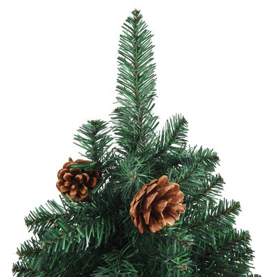 vidaXL Tanko božićno drvce LED s pravim drvom i šiškama 150 cm zeleno