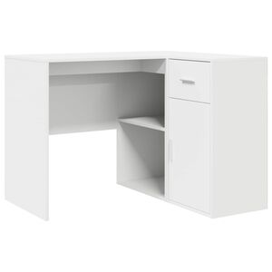 vidaXL Kutni stol s ladicama s policom Bijelo 102 x 88 x 75 cm