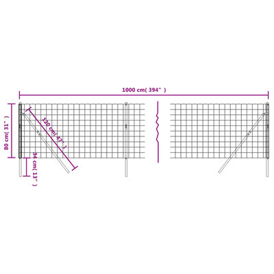 vidaXL Ograda od žičane mreže antracit 0,8x10 m od pocinčanog čelika