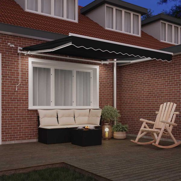 vidaXL Skrovita tenda Crna 300 x 250 cm Poliester i metal