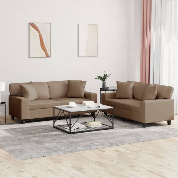 vidaXL 2-dijelni set sofa s jastucima boja cappuccina od umjetne kože