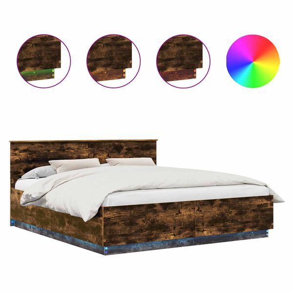 vidaXL Krevetna konstrukcija S LED lampica Dimljeni hrast 200 x 200 cm
