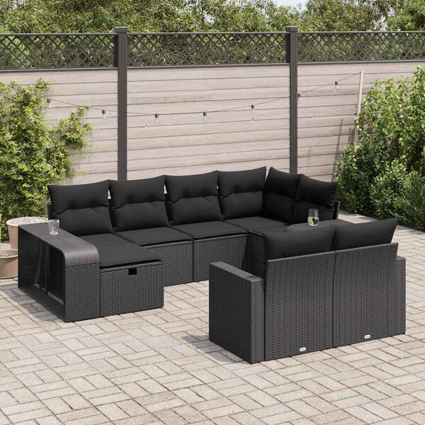 vidaXL 10-dijelni set vrtnih sofa s jastucima crni od poliratana