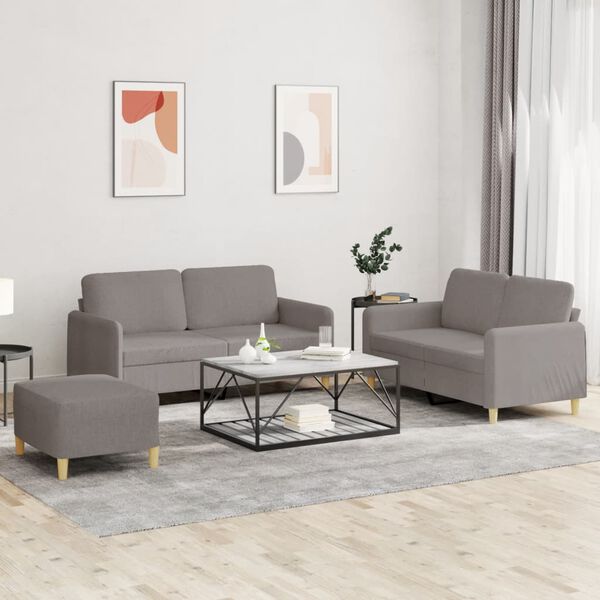 vidaXL 3-dijelni set sofa s jastucima smeđesivi od tkanine