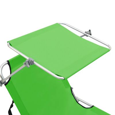 vidaXL Sklopiva ležaljka za sunčanje s krovom čelična zelena