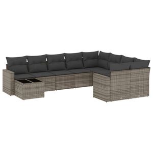 vidaXL 10-dijelni set vrtnih sofa od poliratana s jastucima sivi