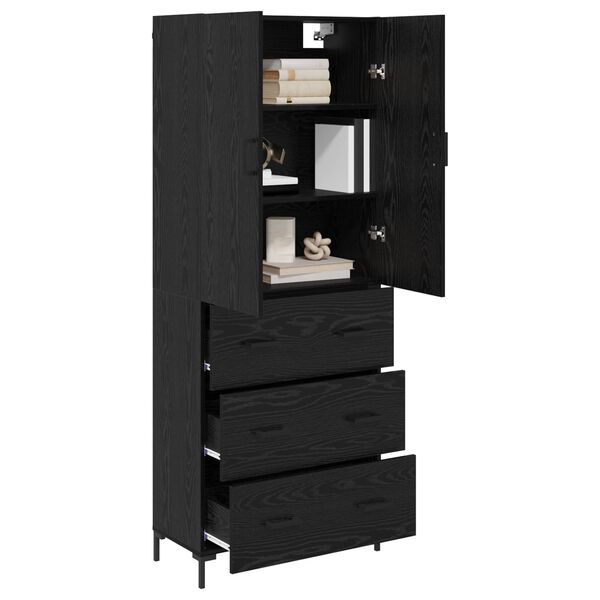 vidaXL Highboard Zidne Crni hrast 69,5 x 34 x 180 cm Konstruirano drvo