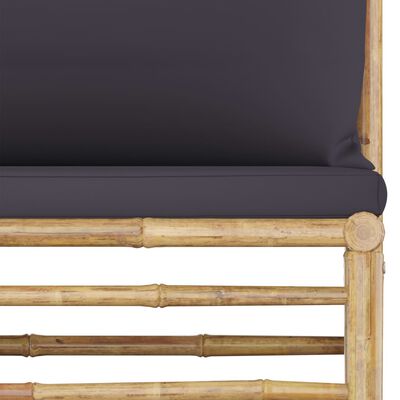 vidaXL 7-dijelna vrtna garnitura od bambusa s tamnosivim jastucima