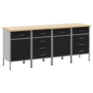 vidaXL Radni ormar s ladicama 4 kom. Crna i Siva 200 x 55 x 85 cm