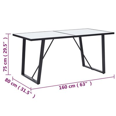 vidaXL Blagovaonski stol bijeli 160 x 80 x 75 cm od kaljenog stakla