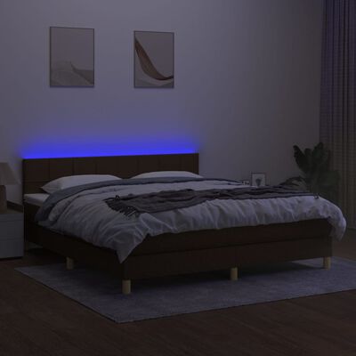 vidaXL Krevet box spring s madracem LED tamnosmeđi 180x200 cm tkanina