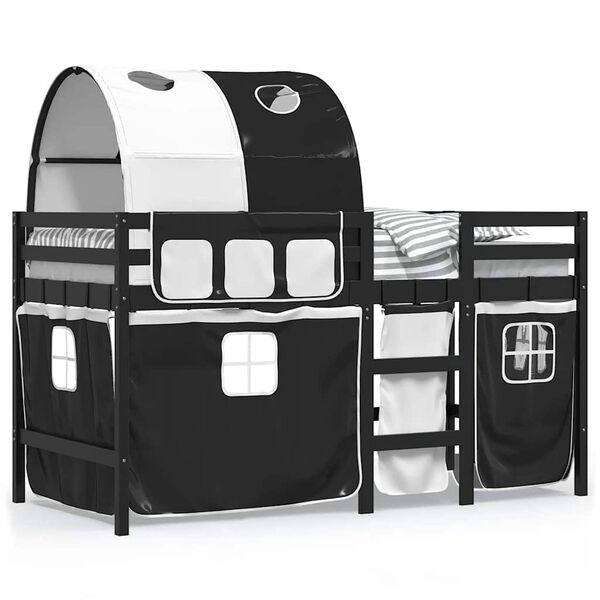 vidaXL Dječji krevet na kat s tunelom crno-bijeli 80 x 200 cm borovina