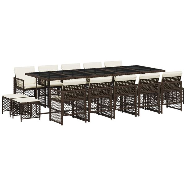 vidaXL 15-dijelni vrtni blagovaonski set s jastucima poliratan smeđi