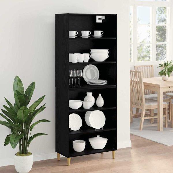 vidaXL Highboard Crni hrast 69,5 x 32,5 x 180 cm Konstruirano drvo