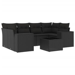 vidaXL 7-dijelni set vrtnih sofa od poliratana s jastucima crni